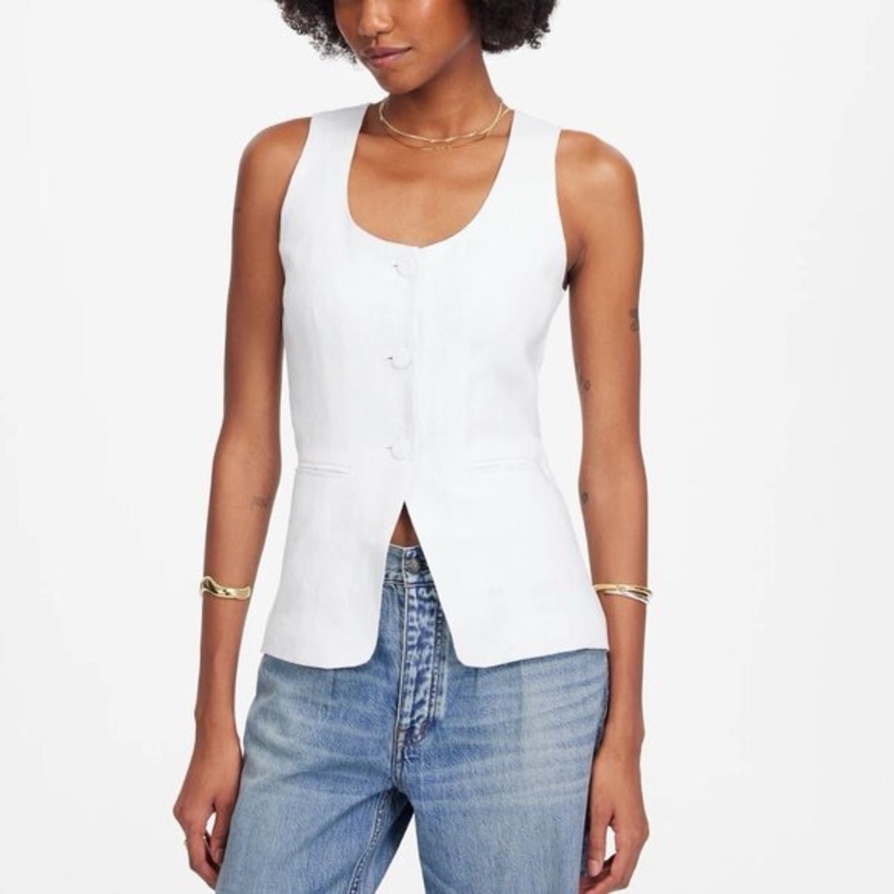 Madewell Cream Linen Button-Front Vest